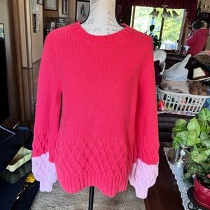Women’s beautiful Crown&Ivy coral and pink two toned thick knit sweater.
